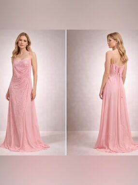 Pink Sequin Maxi Dress Size 18 Plus Elegant Formal Prom Wedding Party Gown